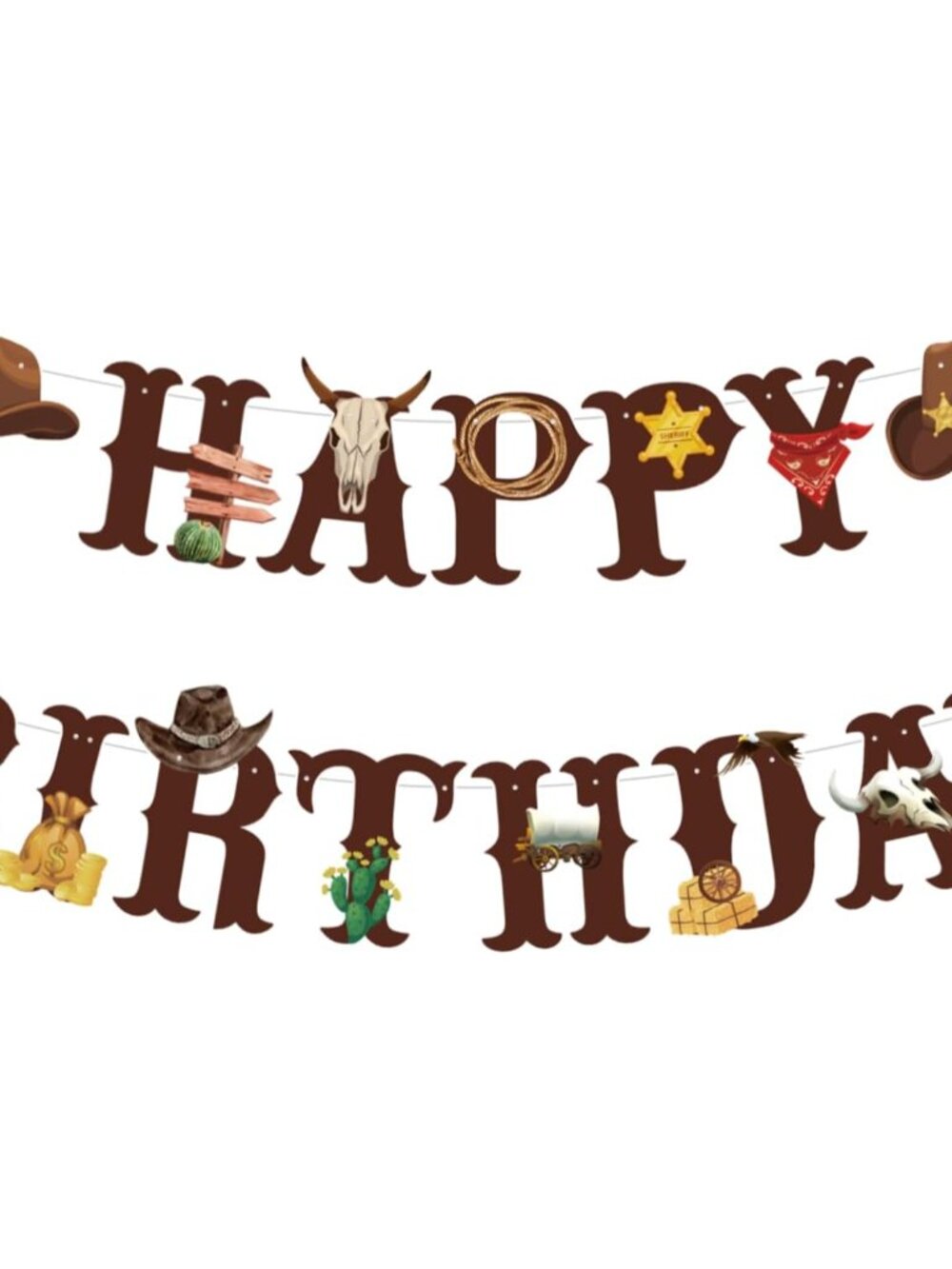 Western Cowboy Theme Wild West Party Decoration,Pre-Strung Happy Birthday Banner